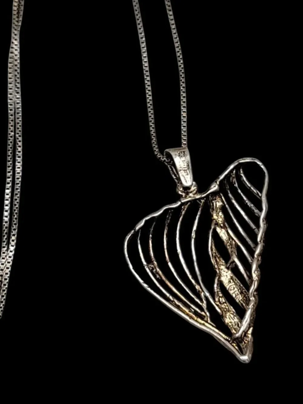 ACO Sterling Silver Heart Pendant Necklace  Open Metal Work Italy 925 Chain 20